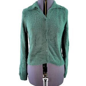 Wild Fable Green Fuzzy Button-Front Cardigan Sz M